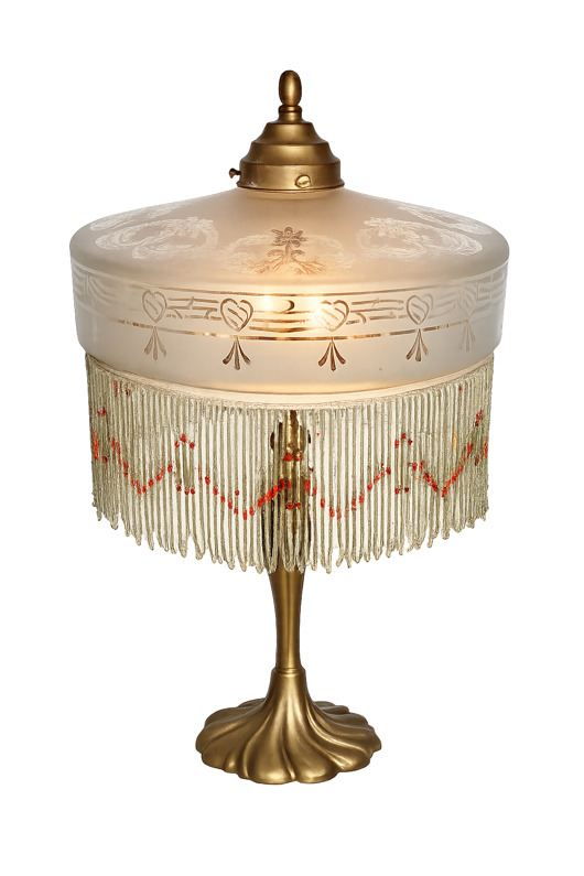 lampy stołowe Lampa stołowa Art Deco, lata 50.  Mosiądz i szkło  Vintage  2x E27