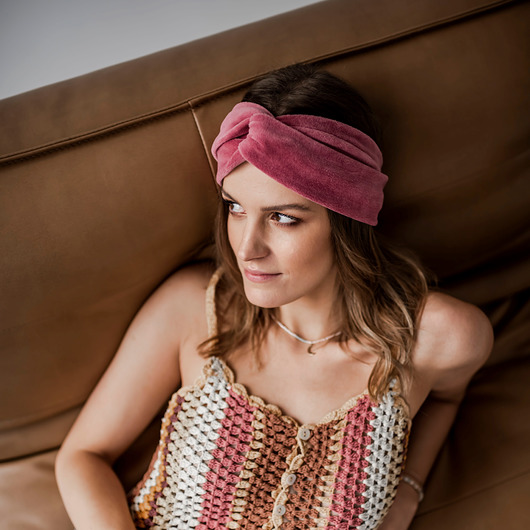 opaski do włosów Vintage Pink Velvet Turban - Opaska