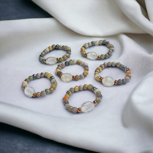 pierścionki elastyczne Pierścionek : cytryn, jaspis trzmieli