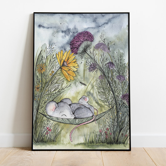 obrazy i plakaty do pokoju dziecięcego Plakat 30x40cm  "Mice in the hammock"