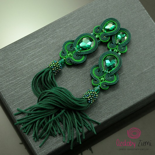 kolczyki soutache Kolczyki z chwostami Emerald Tassel