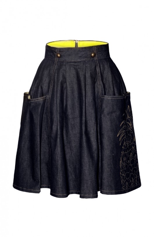 spódnice midi Piękna jeansowa spódnica z wysokim stanem