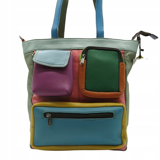 torby na ramię Torebka damska, duża, pojemna, kieszenie, mieści A4, skórzana, OLIVKA