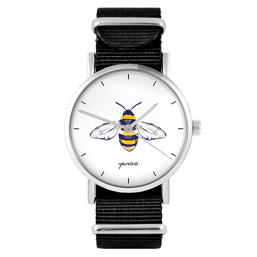 zegarki damskie Zegarek - Pszczoła - czarny, nylonowy