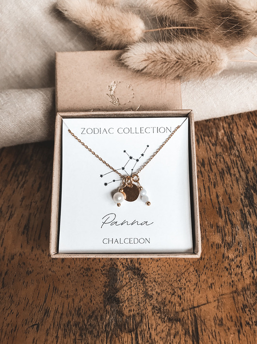 złote naszyjniki Naszyjnik znak zodiaku Panna chalcedon