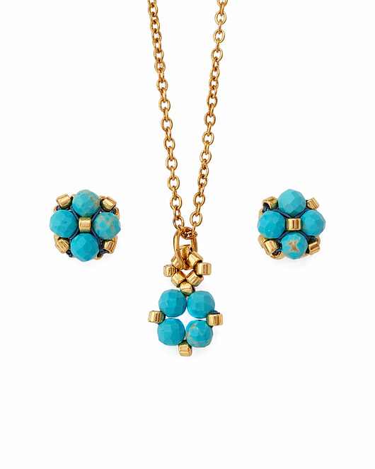 komplet biżuterii Komplet Biżuterii Turkus - Kolczyki Sztyfty i Naszyjnik