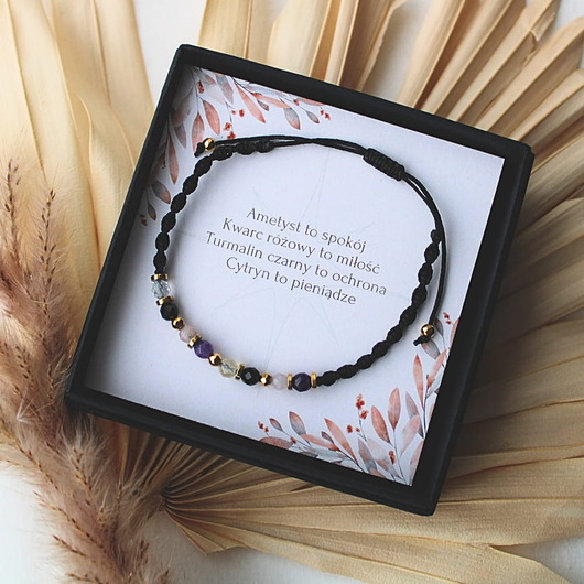 bransoletki z kamieni naturalnych Bransoletka z kamieni cytryn, kwarc różowy, czarny turmalin, ametyst