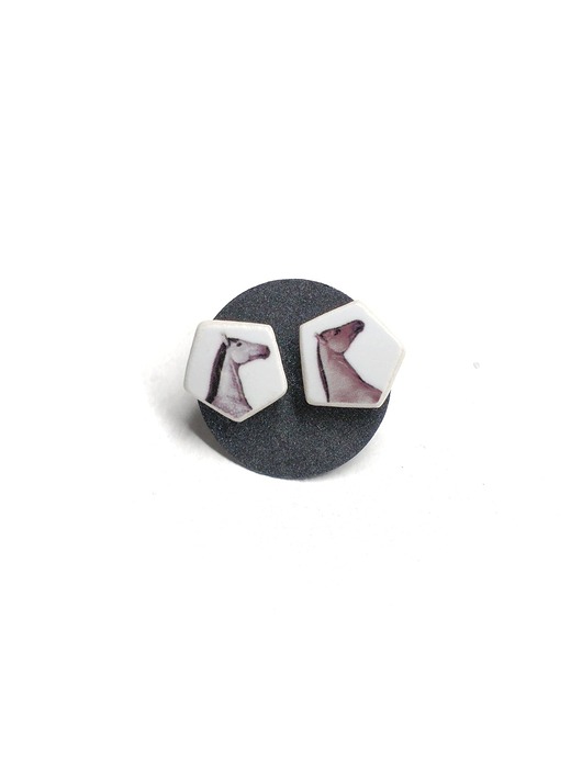 Kolczyki ceramiczne w konie biżuteria z talerzy