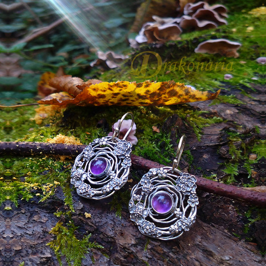 kolczyki srebrne Srebrne wianki - ametyst