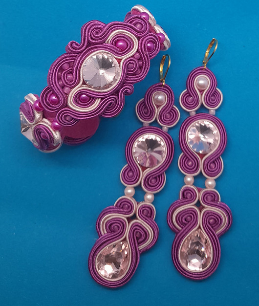 komplet biżuterii Fuksja i jasny róż komplet  sutasz