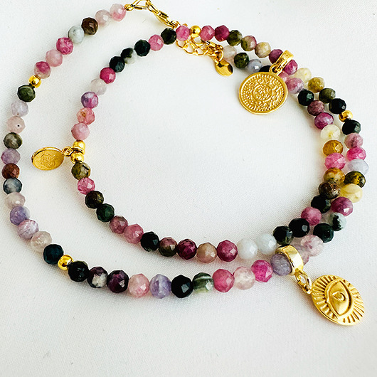 korale CZUŁY DOTYK- NASZYJNIK Turmalin, kolorowe kamienie, boho