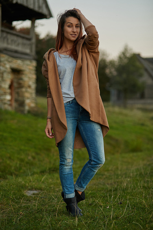 bluza z kapturem damska Peleryna do zadań specjalnych Kamel
