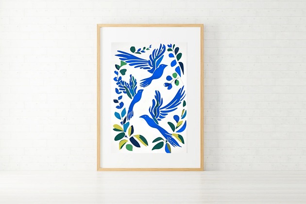 plakaty PLAKAT ptaki , abstrakcja, matisse, niebieski
