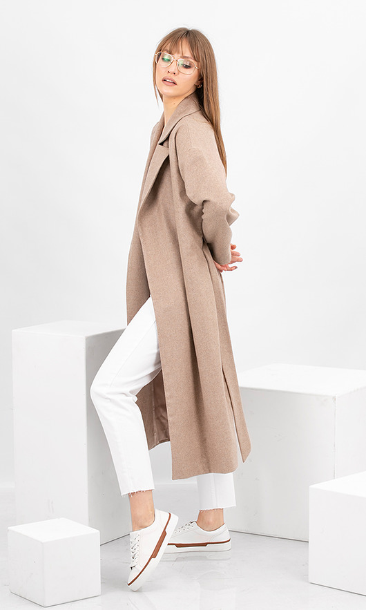 płaszcze damskie Płaszcz wełniany beżowy WOOL&BEIGE