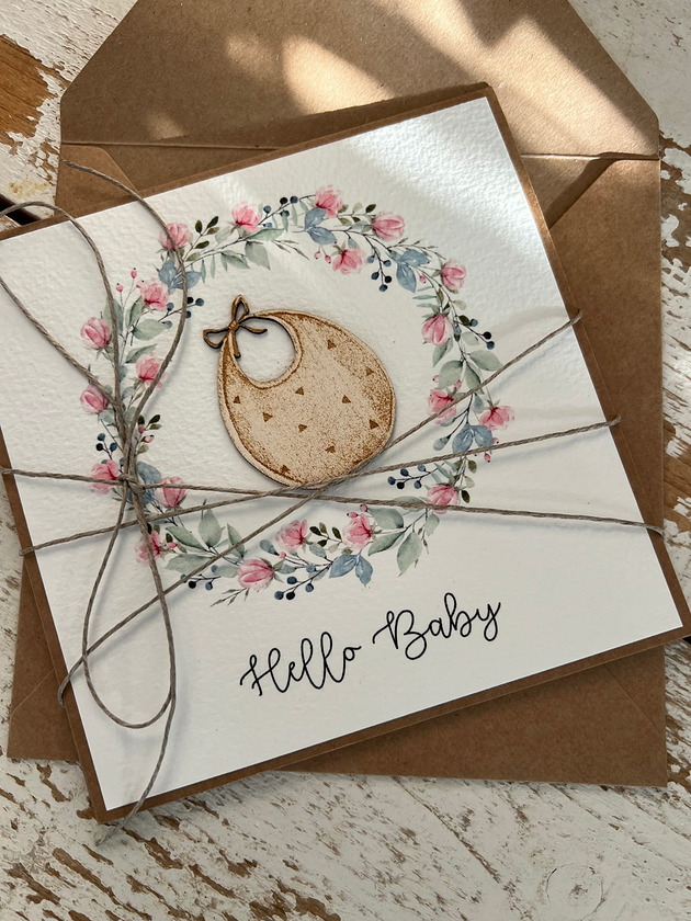 kartki scrapbooking Ręcznie robiona kartka na narodziny dziecka - gratulacje - Hello Baby