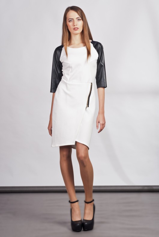 Dress with zipper and leather sleeves Suk106 Lanti