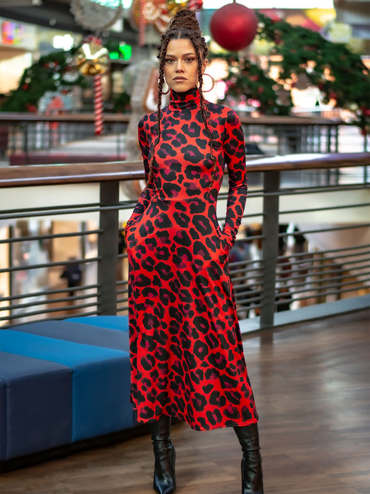 sukienki midi damskie Sukienka z golfem - Agata Solar Tropic