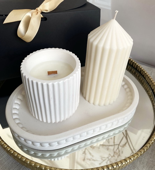 świeczniki i świece Zestaw prezentowy świece ekologiczne sojowe dekoracyjne + tacka