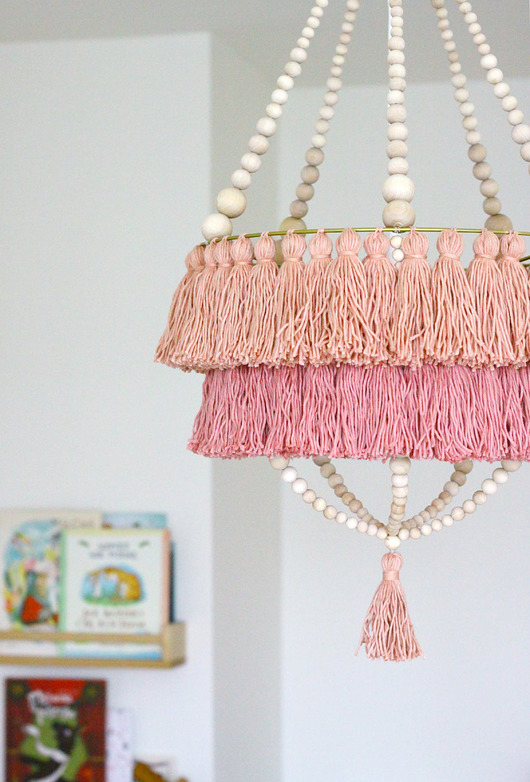 lampy wiszące Boho Lampa Abażur z Chwostami-Katja brudny róż