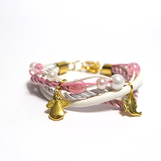 bransoletki - inne Bransoletka - Anioł, gołąbek, Komunia - rzemienie