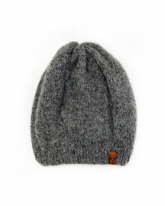 czapki damskie Ciemnoszara czapka beretowa z alpaki poszerzana