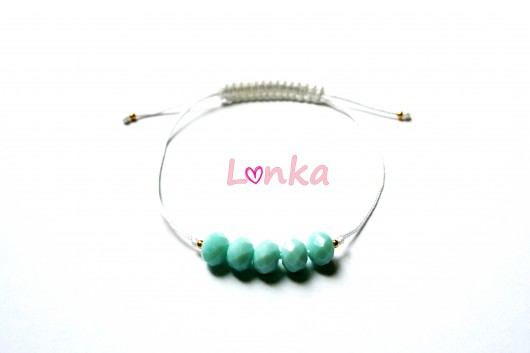 Bransoletka sznurek + miętowe kryształki Lonka Jewelry