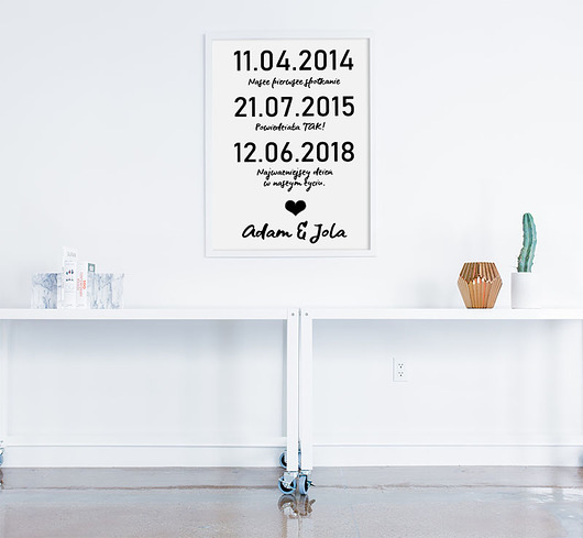Kartka z ważnymi datami Plakat ślubny pamiątka Bajkowe Obrazki