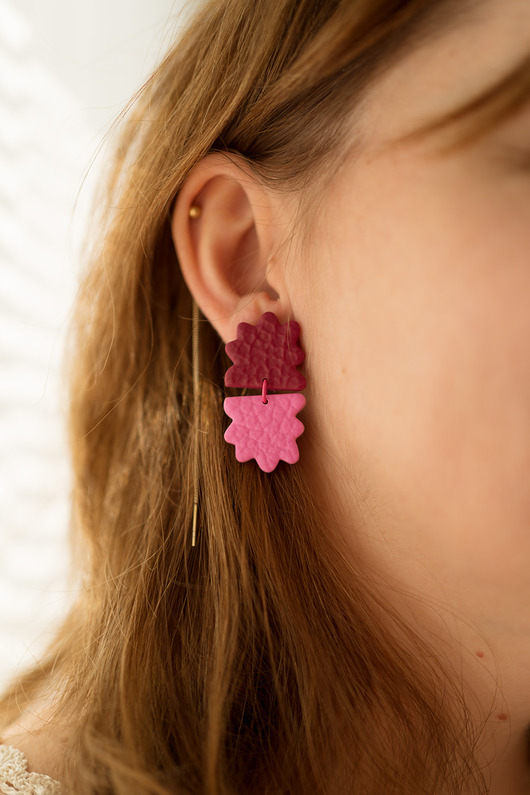 kolczyki z masy plastycznej Dwukolorowe sztyfty z fakturą