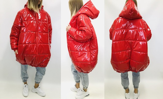 oversize czerwona pikowana zimowa kurtka Ablush
