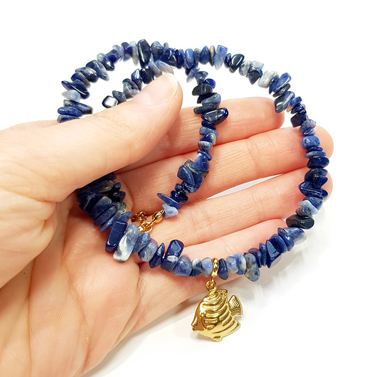 chokery Niebieski sodalit i rybka naszyjnik choker kolia