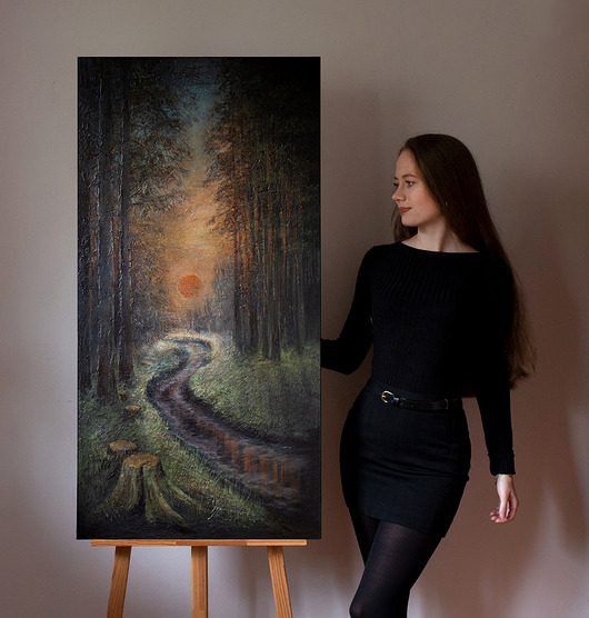 obrazy Pejzaż leśny obraz strukturalny las wschód słońca