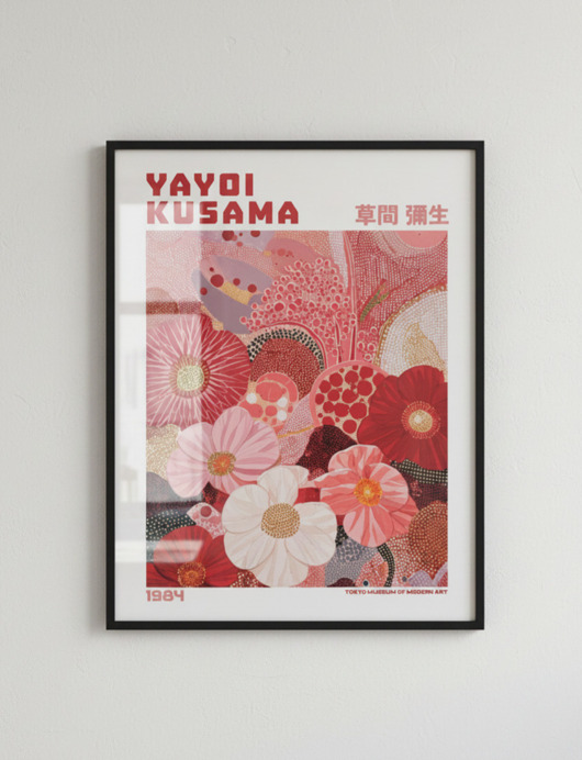 plakaty PLAKAT dekoracyjny , czerwone kwiaty Yayoi Kusama, łąka