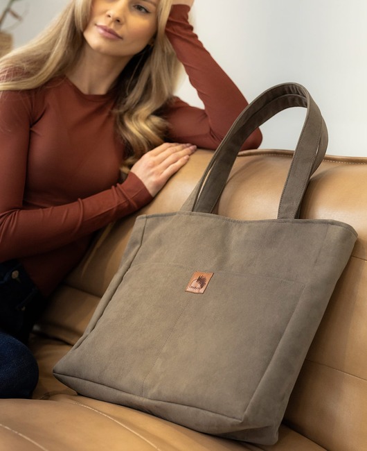 torby na ramię Torba NA LAPTOP Shopper w kolorze taupe z nubuku tapicerskiego