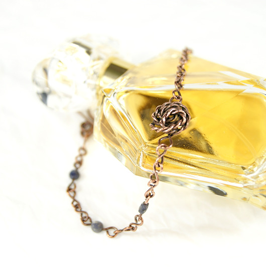 bransoletki wire wrapping Miedziana bransoletka z szafirami
