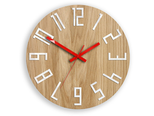 Zegar ścienny Dąb Slim White_Red 33,5 cm ModernClock