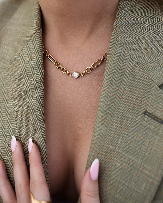 bransoletki - inne Złoty naszyjnik ze stali chirurgicznej premium z cyrkonią Paraiso Solenne