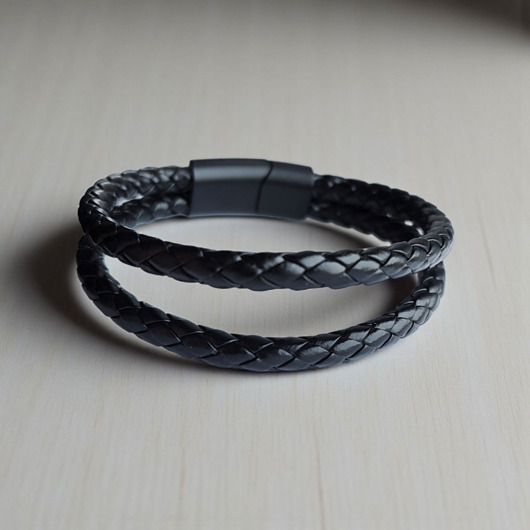 biżuteria męska Podwójna męska bransoletka z ekoskóry