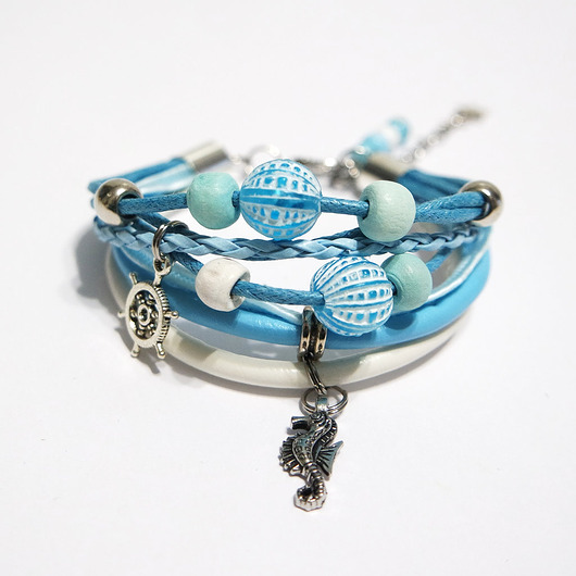 bransoletki na sznurku Bransoletka - Konik morski, ster - rzemienie, marynarska