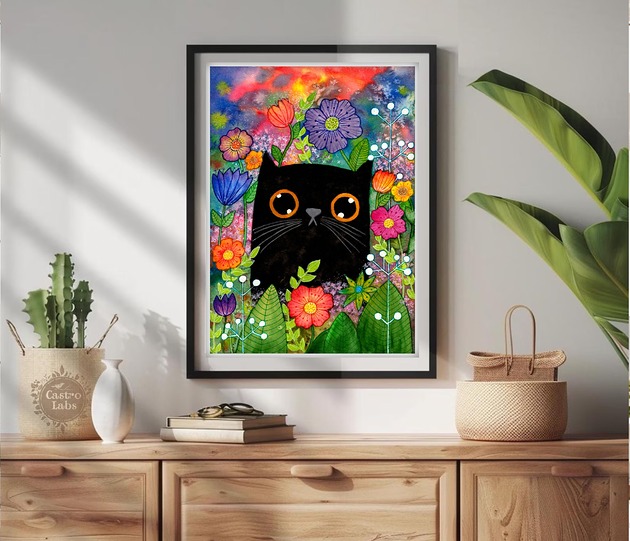 grafiki i ilustracje Czarny kot na szczęście. Plakat