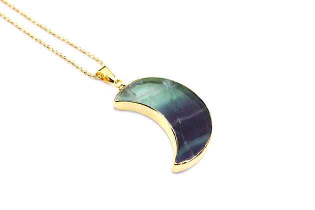 Colare Fluoryt Księżyc złoto Brazi Druse Jewelry