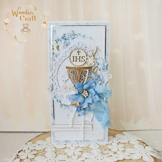 kartki na komunię Kartka komunijna, Pamiątka Komunii, prezent "Lovely Day in Blue 2"GOTOWA