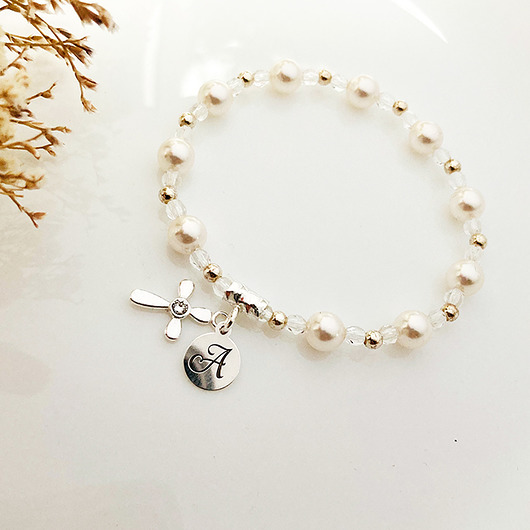 bransoletka z inicjałem Różaniec KOMUNIA Anemon Atelier