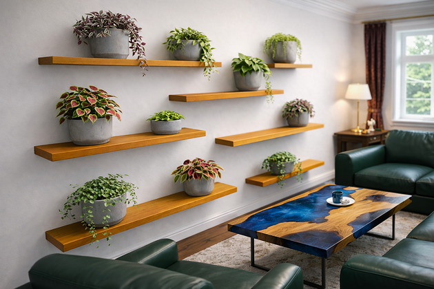 półki Półka drewniana wisząca na ścianę z żywą krawędzią grubość 25 mm