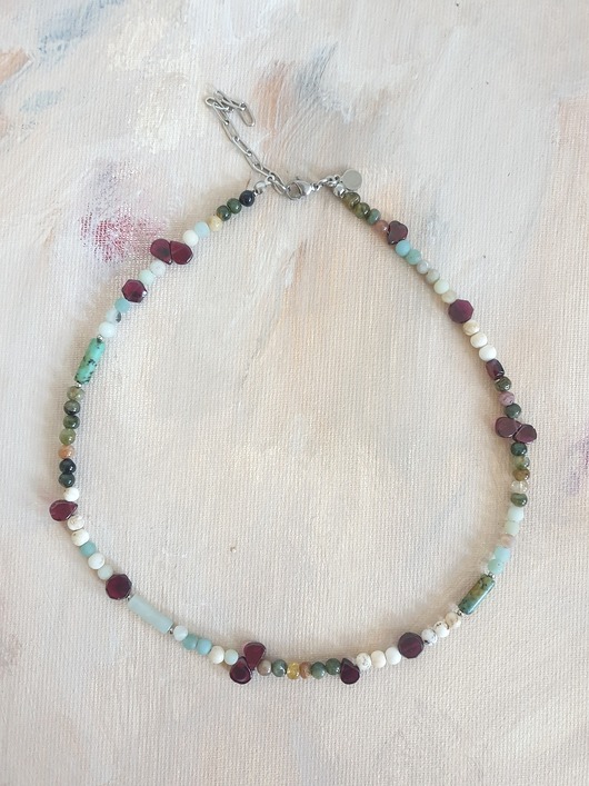 chokery Naszyjnik choker BOHO ART granat, turmalin, amazonit