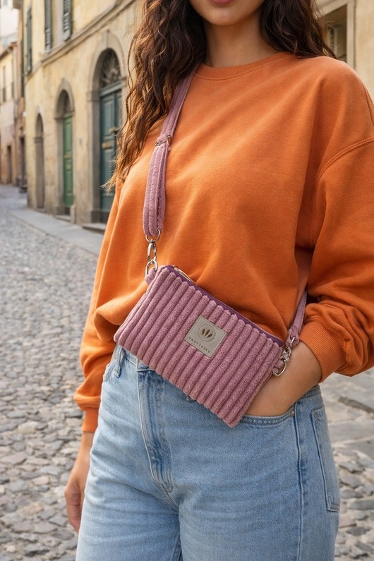 saszetka nerka Sztruksowa mini nerka saszetka Wrzosowa