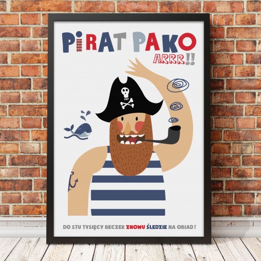 obrazy i plakaty do pokoju dziecięcego Pirat Pako. Duży 50x70cm.