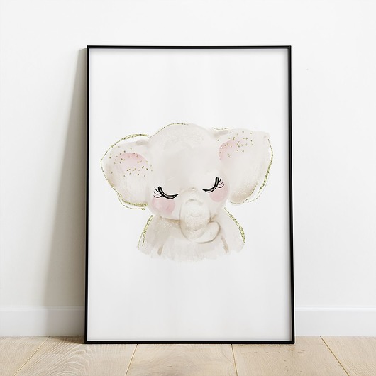 Plakat dziecięcy Śpiący Słonik Watercolor trochę na ścianę