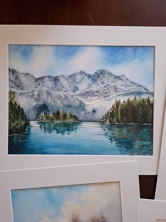 obrazy Obraz akwarelowy "Górskie Odbicie" oprawiony w passe-partout 40x50 cm