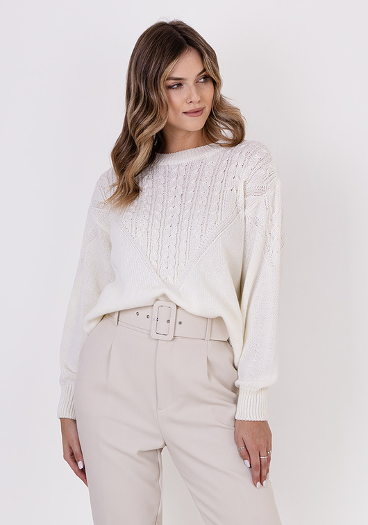 swetry damskie  Sweter w sportowym stylu - SWE322 ecru MKM
