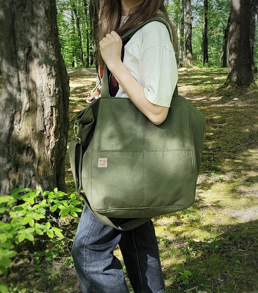torby na ramię Lazy bag Pocket  torba zielona bawełniana vegan